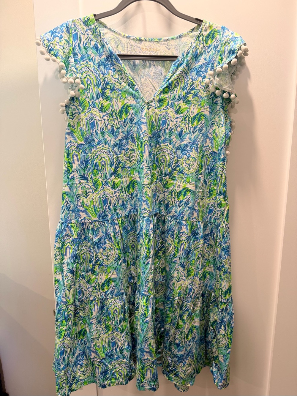 Lilly Pulitzer Blue & Green Printed Pom-Sleeve Dress
